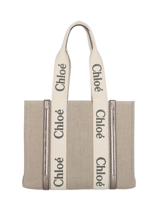 Woody Logo Linen Tote Bag