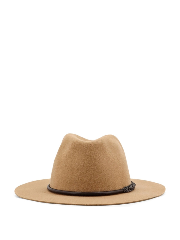 Monili Leather Detail Fedora Hat