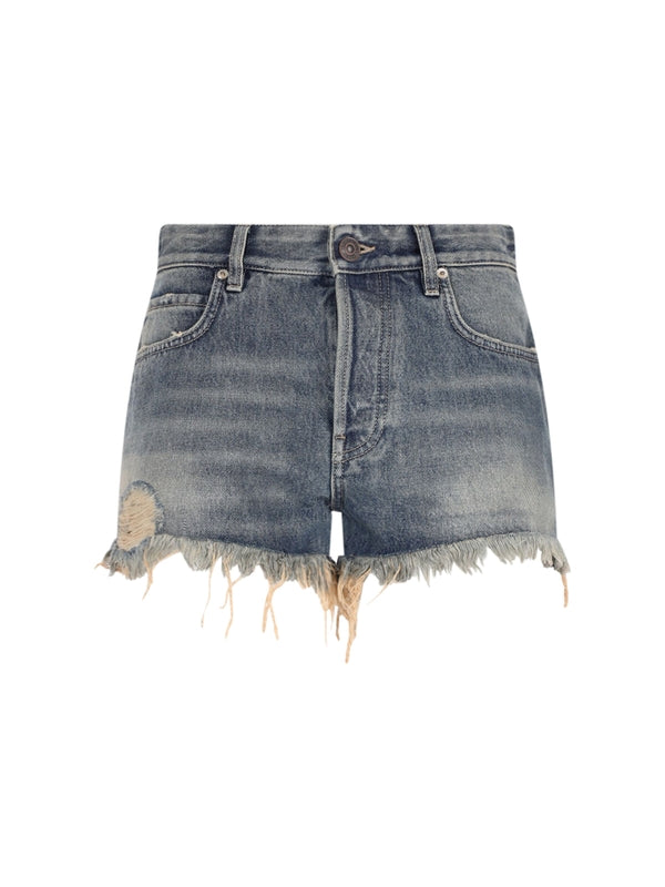 Back Logo Frayed Denim Shorts