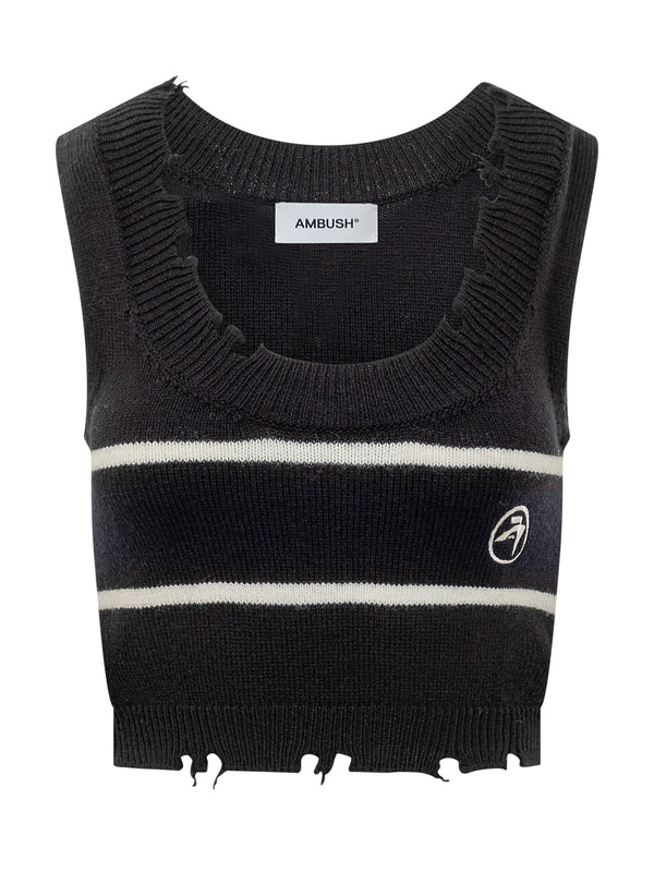 Contrast Distressed Ribbed Knit Vest