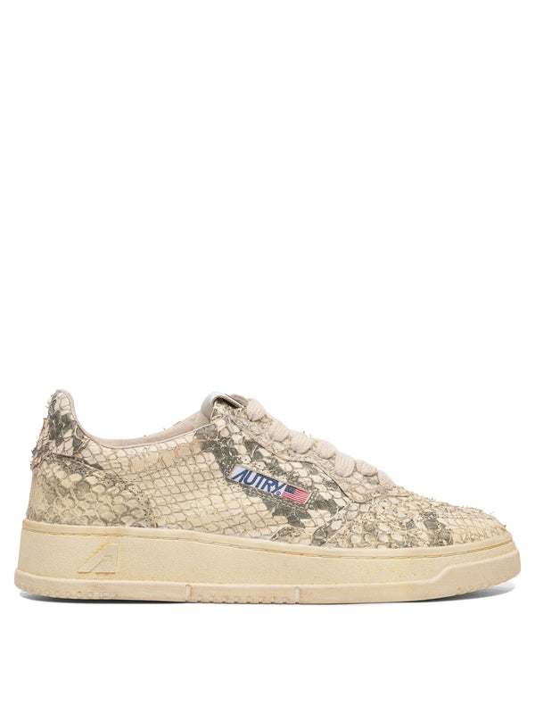 Snake Effect Leather Low-top Sneakers
