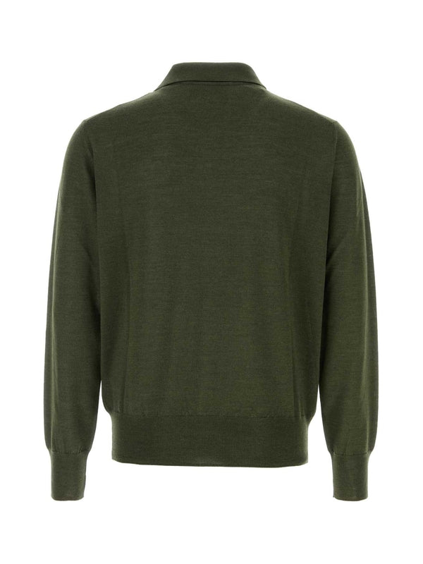 Wool Silk Long-sleeve Polo Shirt