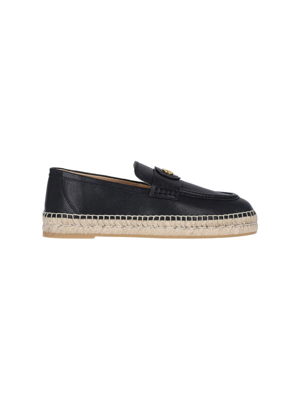 V Logo Leather Espadrilles