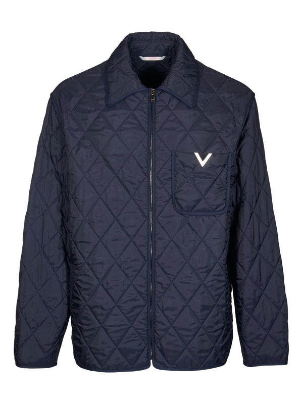 V Logo Quilted Zip-Up Jacket