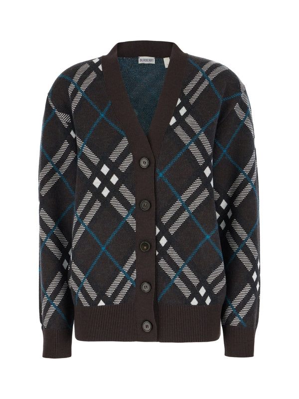 V-neck Check Pattern Cardigan