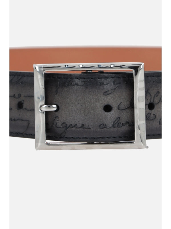 Square Buckle Lettering Leather Belt