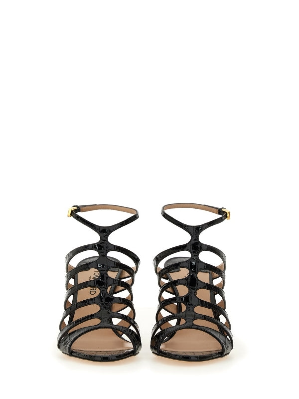 Croc Effect Leather Sandal Heel