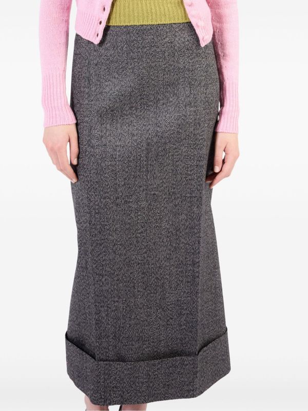 Asymmetric Roll-Up Hem Wool
  Midi Skirt