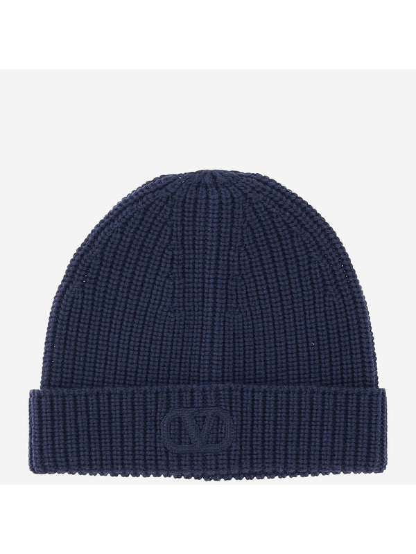 V Logo Embroidery Wool Beanie