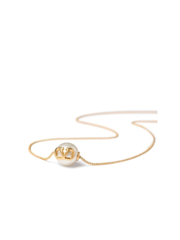 V Logo Pearl Pendant Necklace