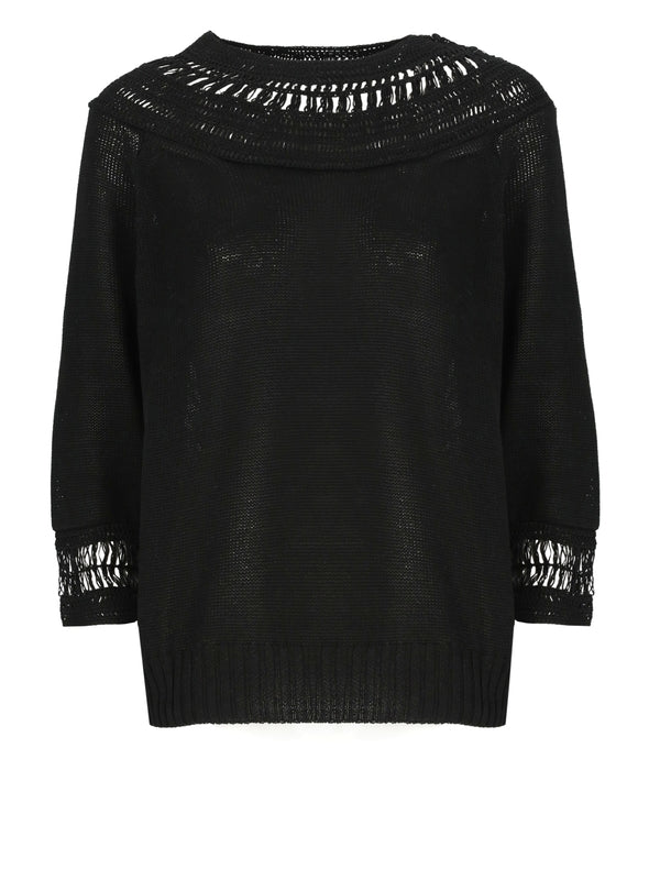 Openwork Crewneck Ribbed Cotton Knit