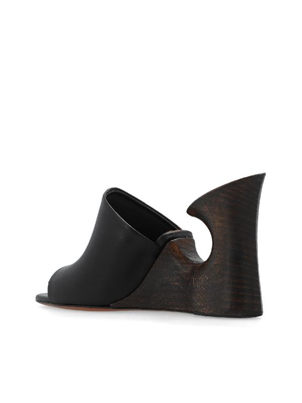 Wood Wedge Leather Mule Heels