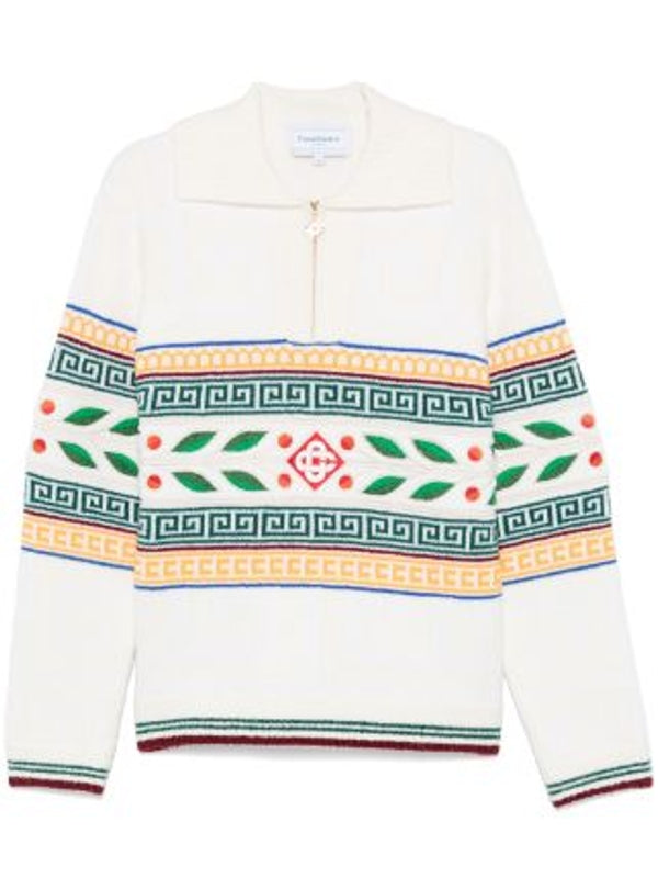 Pattern Jacquard Half-Zip Knit