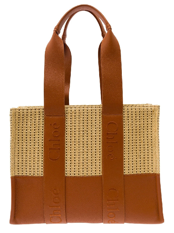 Woody Raffia Medium Tote Bag