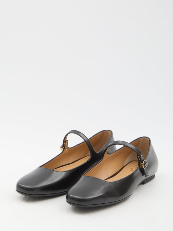 Black Leather Flat Shoes - Jente