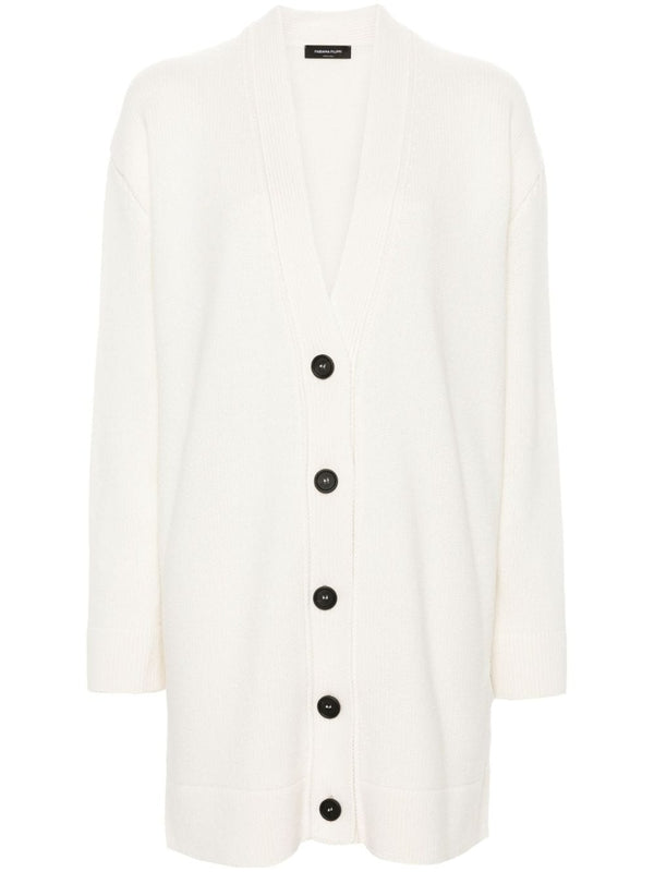 White V-Neck Wool Silk
  Cardigan