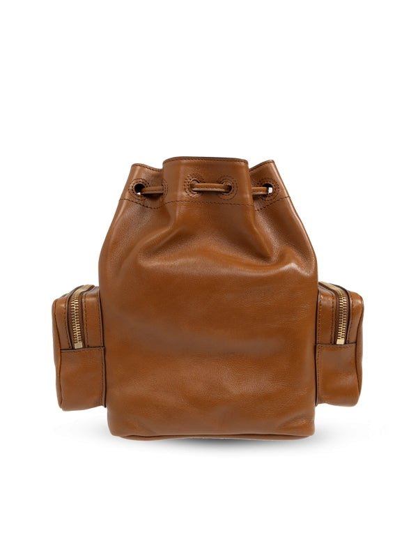 Camera Pocket Leather Bucket
  Bag