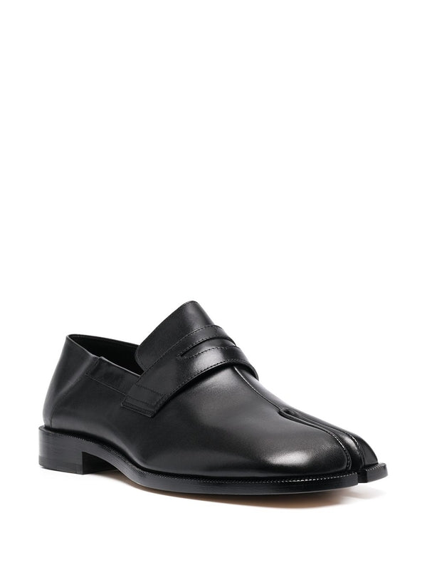 Black Leather Penny Tabi Loafers