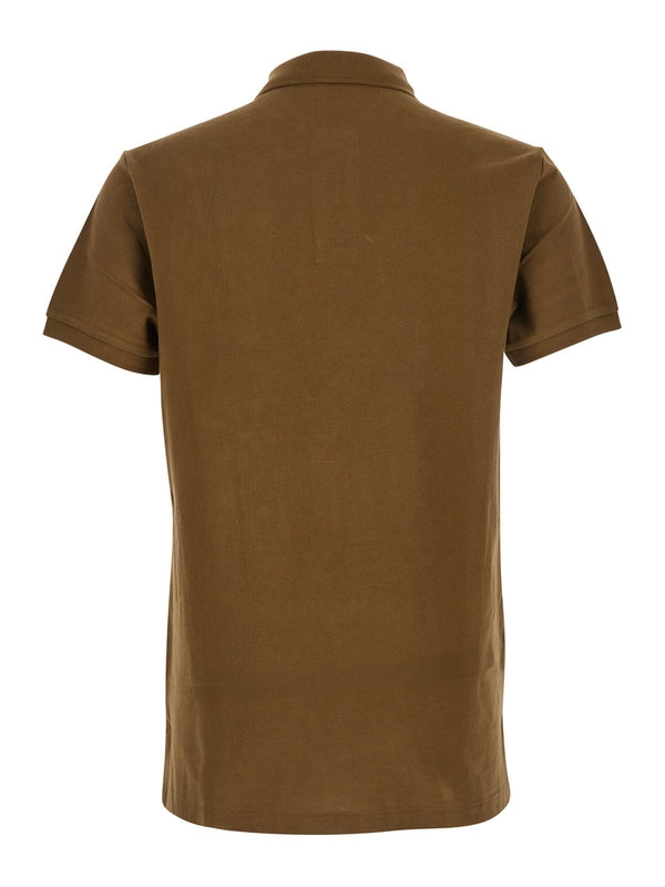 "Slim Fit" Brown Polo Shirt with Classic Collar and Pony Embroidery on the Front in Cotton Man Polo Shirts