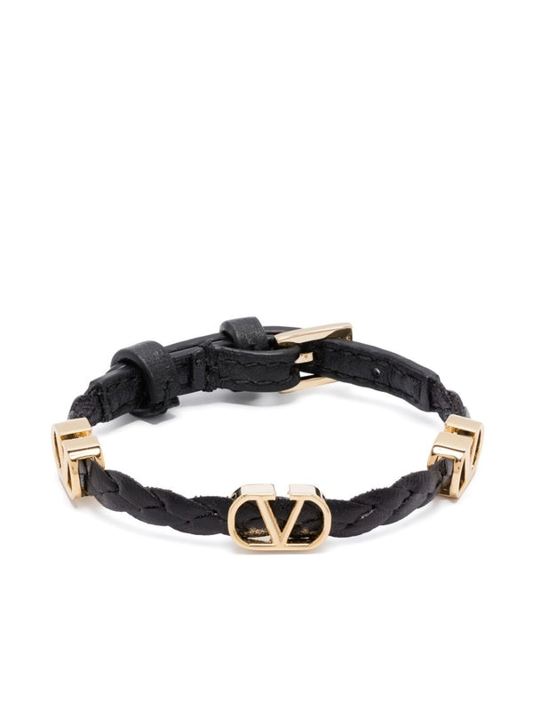 V Logo Leather Bracelet