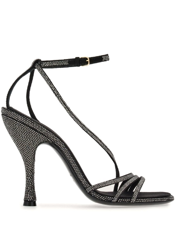 All Over Rhinestone Anklet Sandal Heel