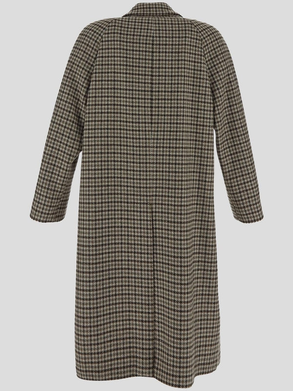 Boutonniere Check Pattern Double Wool Coat