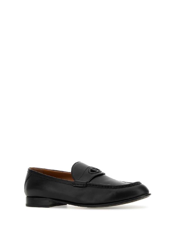 V Logo Leather Loafers