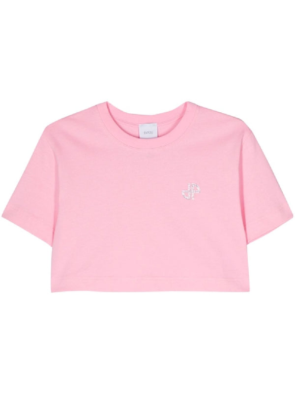 Logo Embroidery Cotton Crop T-Shirt