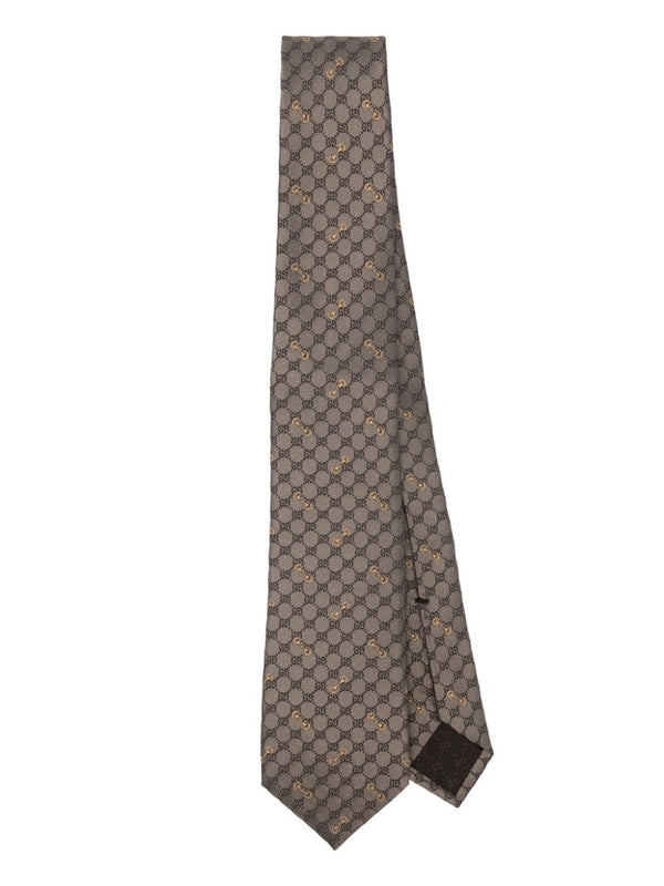 GG Logo Horsebit Embroidery Silk Tie