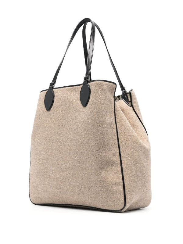 V Logo Wool Blend Tote Shoulder Bag