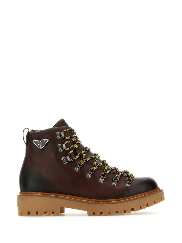 Triangle Logo Leather Lace-up Boots