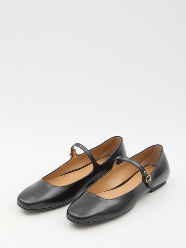 Black Leather Flat Shoes - Jente