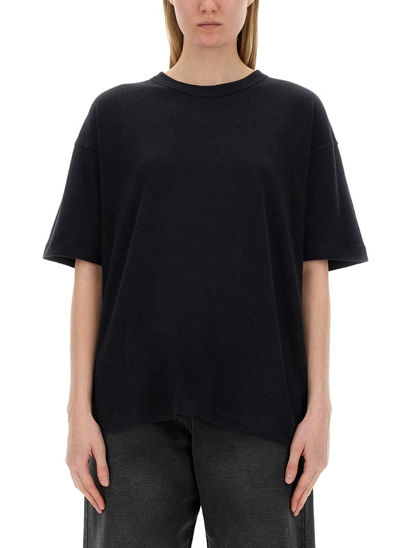 Black Cotton Linen Short-sleeve T-shirt