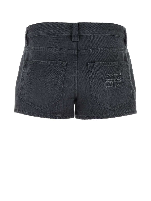 Back Logo Cotton Denim Shorts