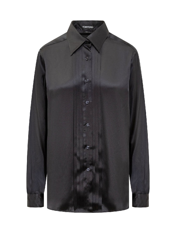 Pin Tuck Detail Silk Shirt