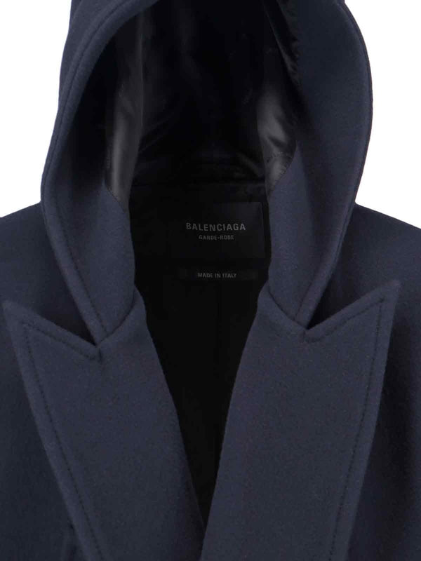 Navy Wool Hoodie Coat