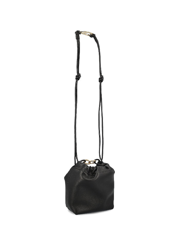 V Logo Puffer Leather Mini Bucket Bag