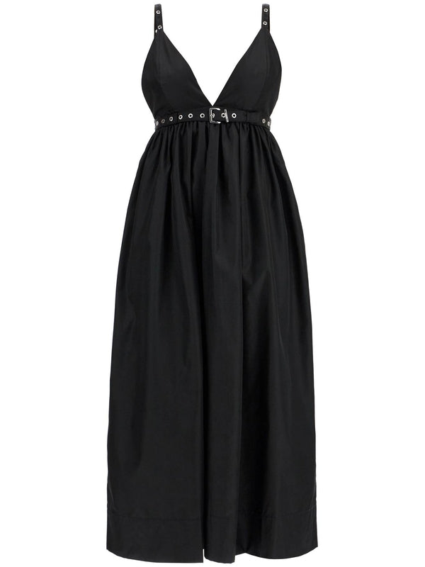 Buckle Detail V-Neck Sleeveless Long Dress