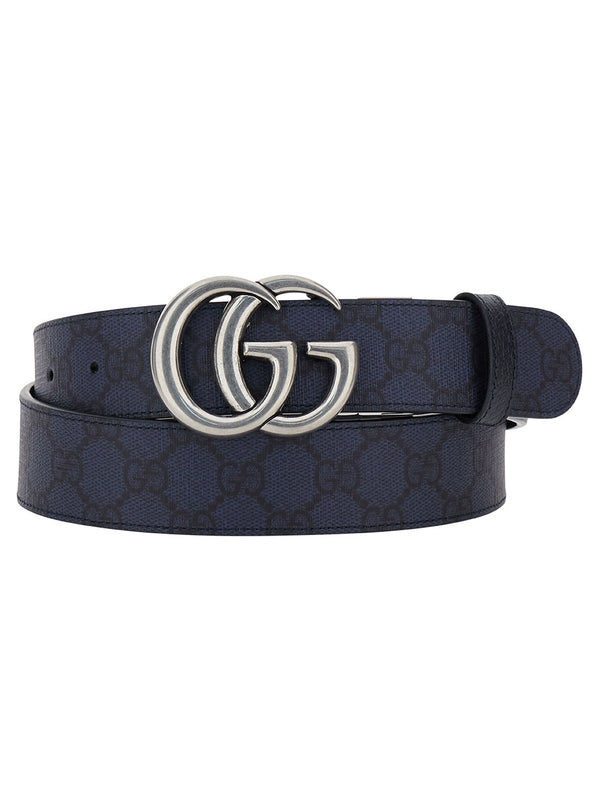 Blue Reversible Belt with GG Buckle in GG Supreme Canvas Man Leather Belts