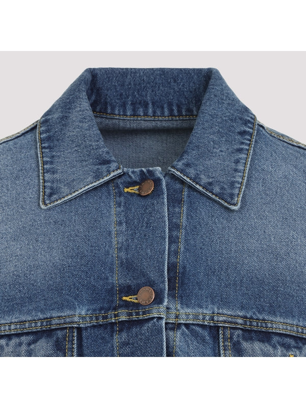 Logo Patch Crop Denim Trucker Jacket