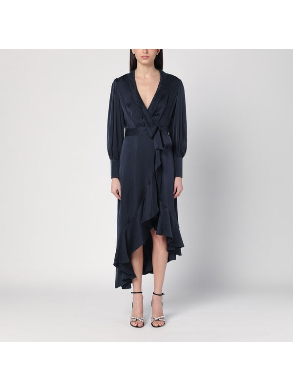 Asymmetric Wrap Silk Dress