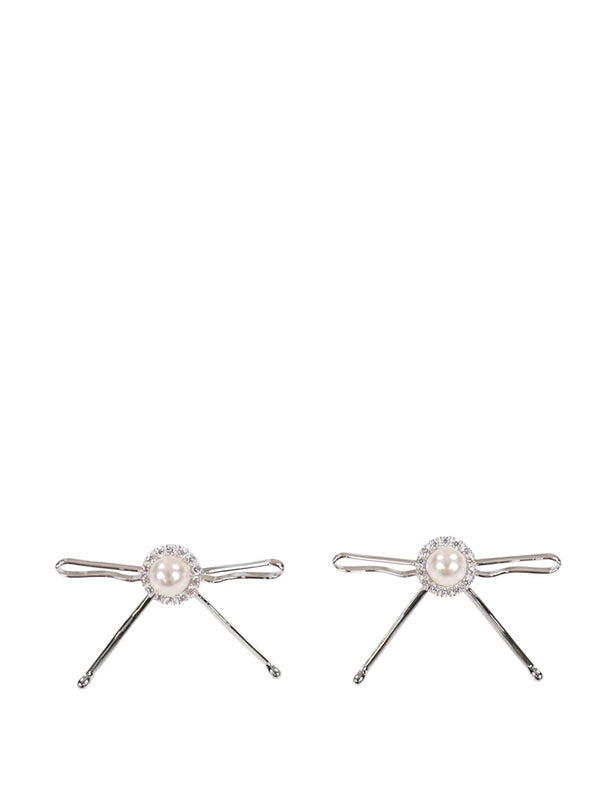 Hair Clip Patchwork Bow Pearl Stud Earrings