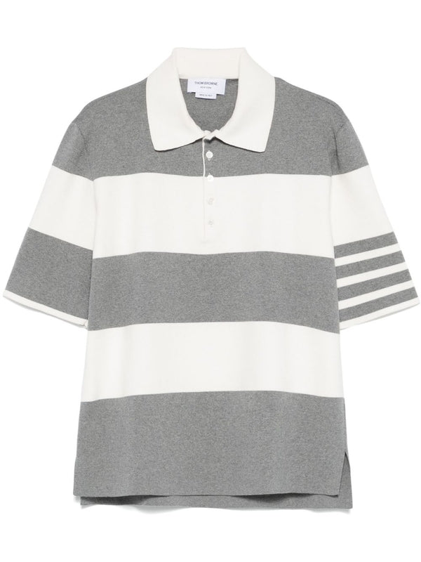 4-Bar Stripe Pattern Cotton Polo Shirt