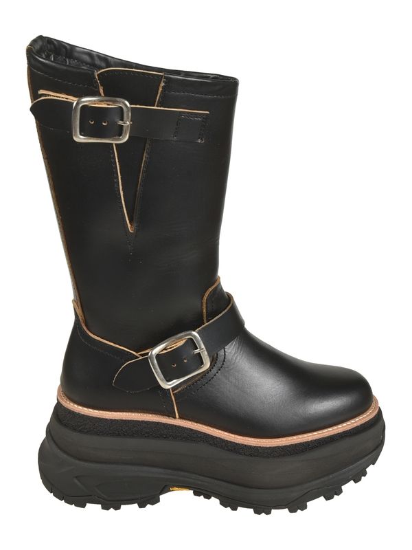 Buckle Strap Leather Mid Boots