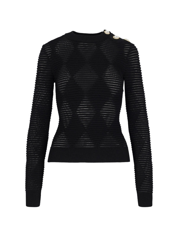 BALMAIN - Shoulder Button Mesh Knit - Jente