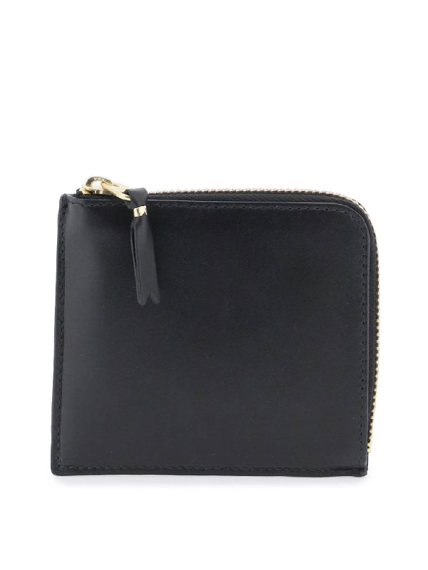 Black Leather Half Zip Wallet - Jente