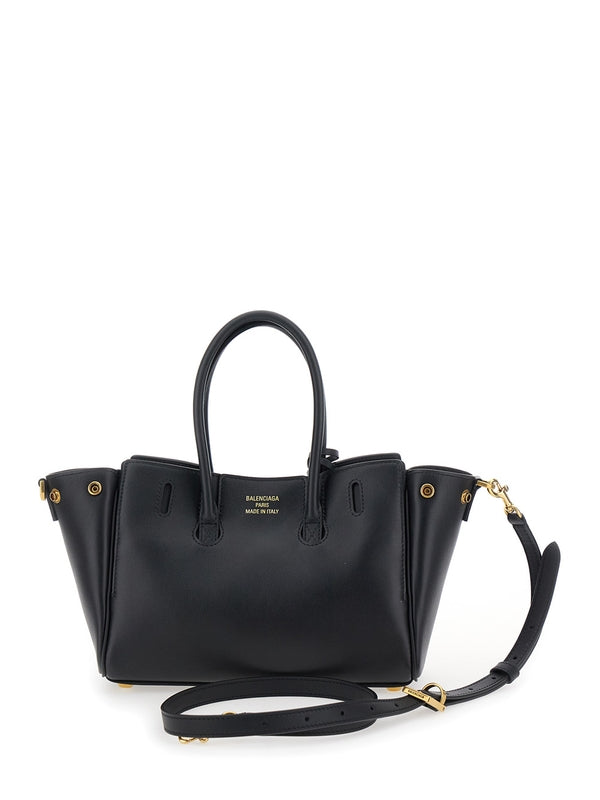 'Bel Air' Black Handbag with Adjustable and Removable Shoulder Strap and Embossed Logo Lettering on the Rear in Leather Woman Tote Bags