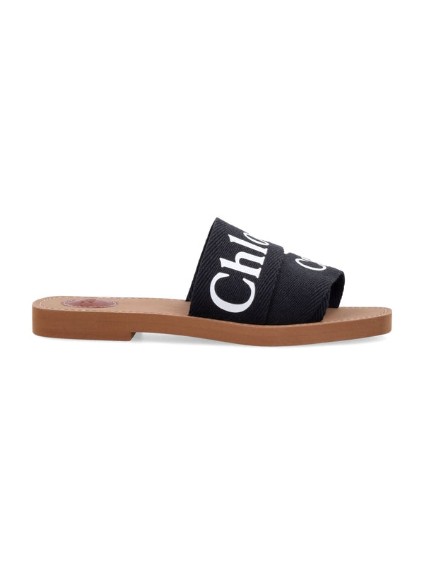 Woody Logo Linen Flat Sandals