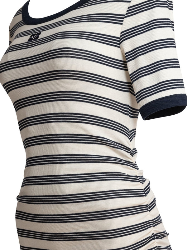 Logo Patch Stripe Cotton Blend Dress