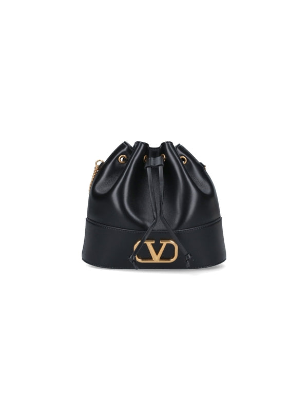 V Logo Leather Mini Bucket Bag